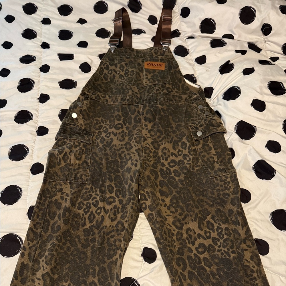 RHNDE Brown Leopard Print Overalls Jumpsuit
